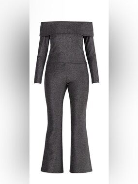 NWT Medium No Boundaries Black Metallic Off-the-Shoulder Top & Flare Pants Set